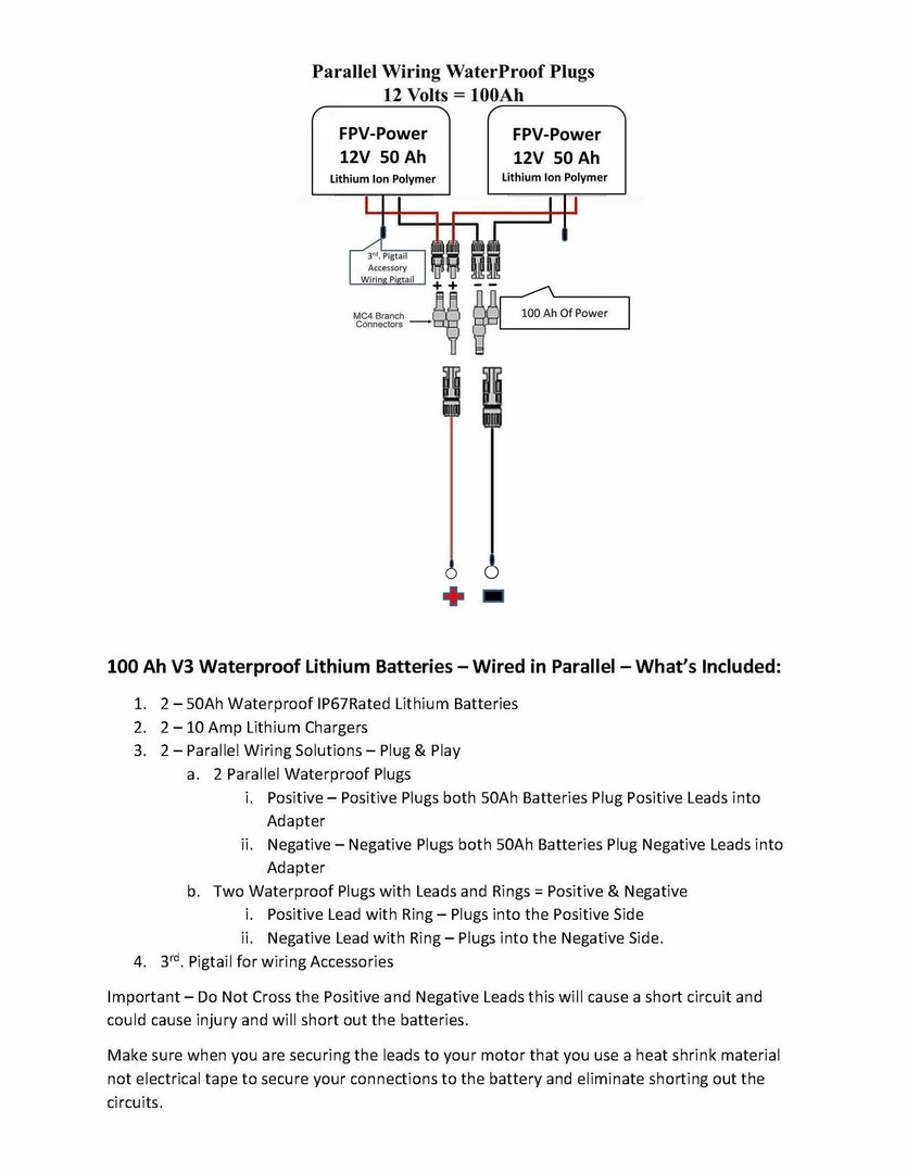 FPV-Power 100ah 2x50Ah V3 Lithium Batteries In Parallel (2x 10ah Chargers) Kayak Fishing